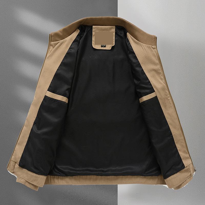 Giacca Primavera e Autunno da Papà di Mezza Età con Collo Rialzato e Zip Giacca Casual
