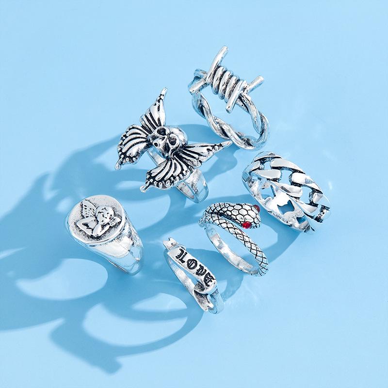 Men's 6-Piece Set: Exaggerated Retro Goth with Dark Heavy Metal and Thorns Snake Design