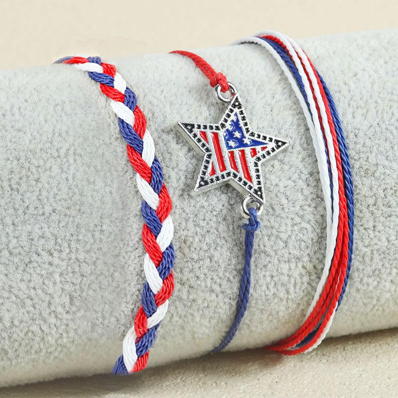 American Independence Day Red, White & Blue Star Woven Bracelet