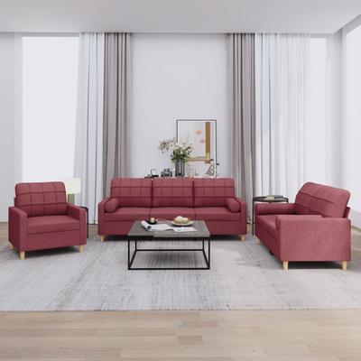 Vidaxl 3-Seater Lounge Set With Cushions, Wine Red, Fabric