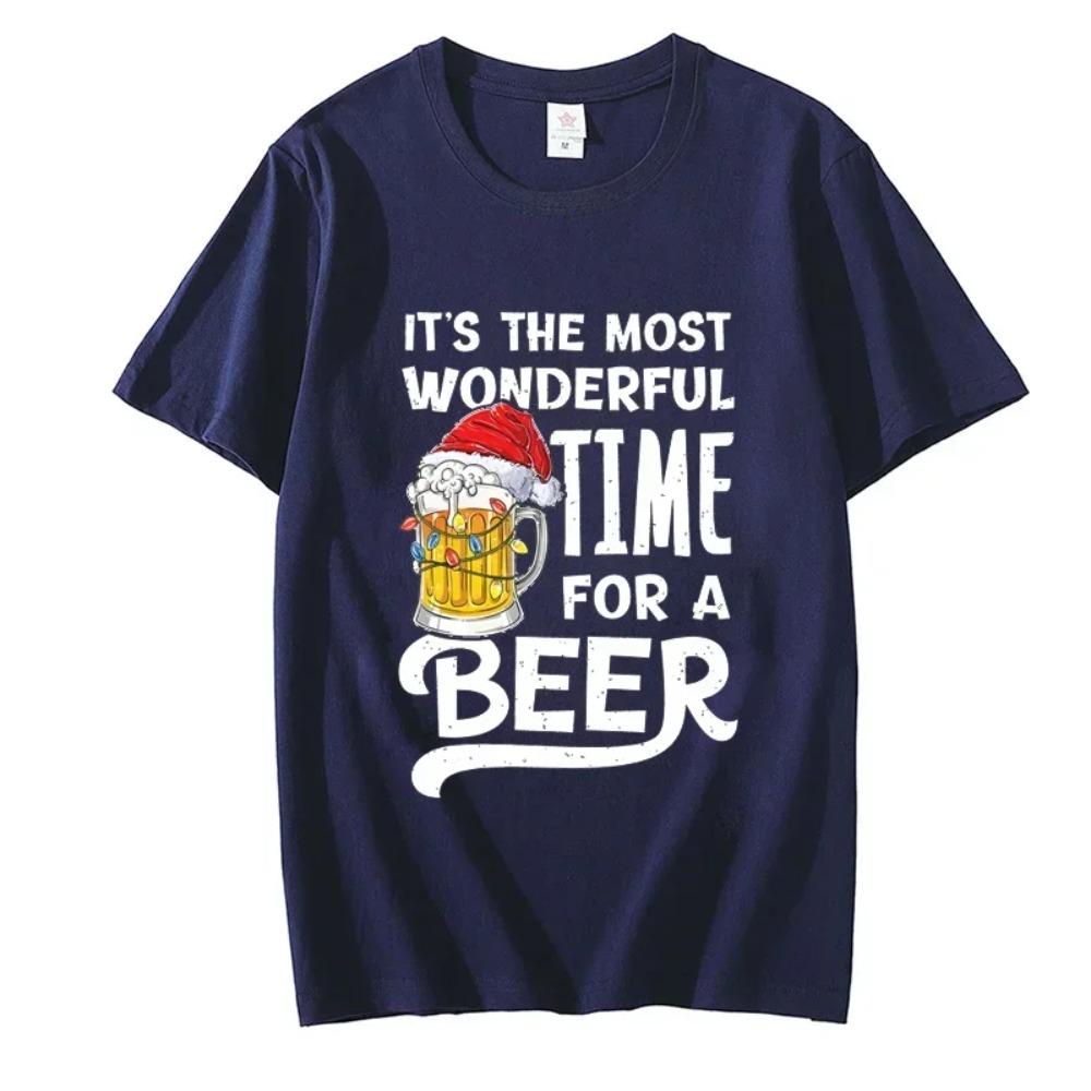 It's The Most Wonderful Time for A Beer Shirt Men T-Shirt Christmas Beer Print Tops Women Short Sleeve Oversize Men Brand Tshirt