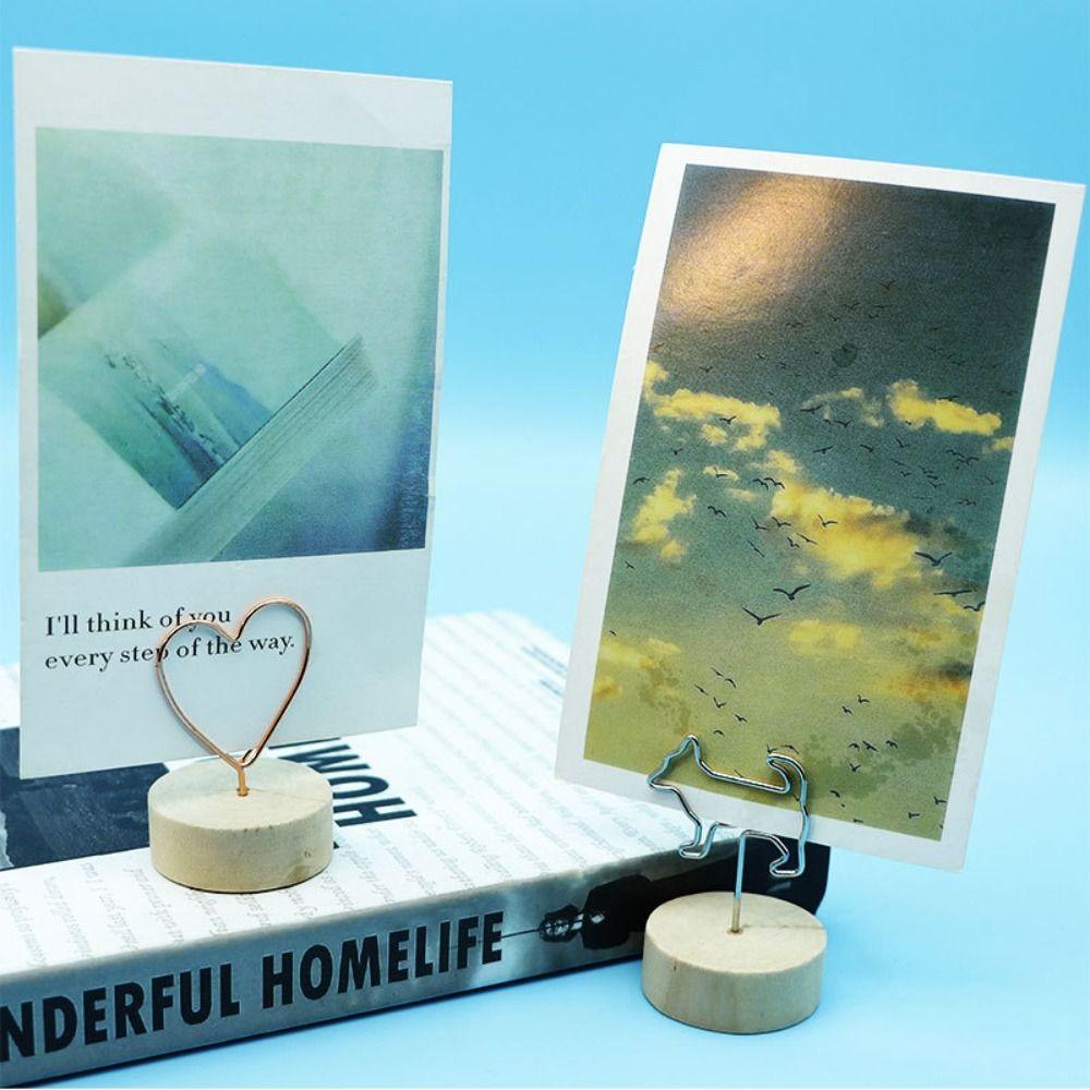 Gift Memo Card Home Decoration Photo Frame Round Wooden Holder Picture Clip Message Left Supporter