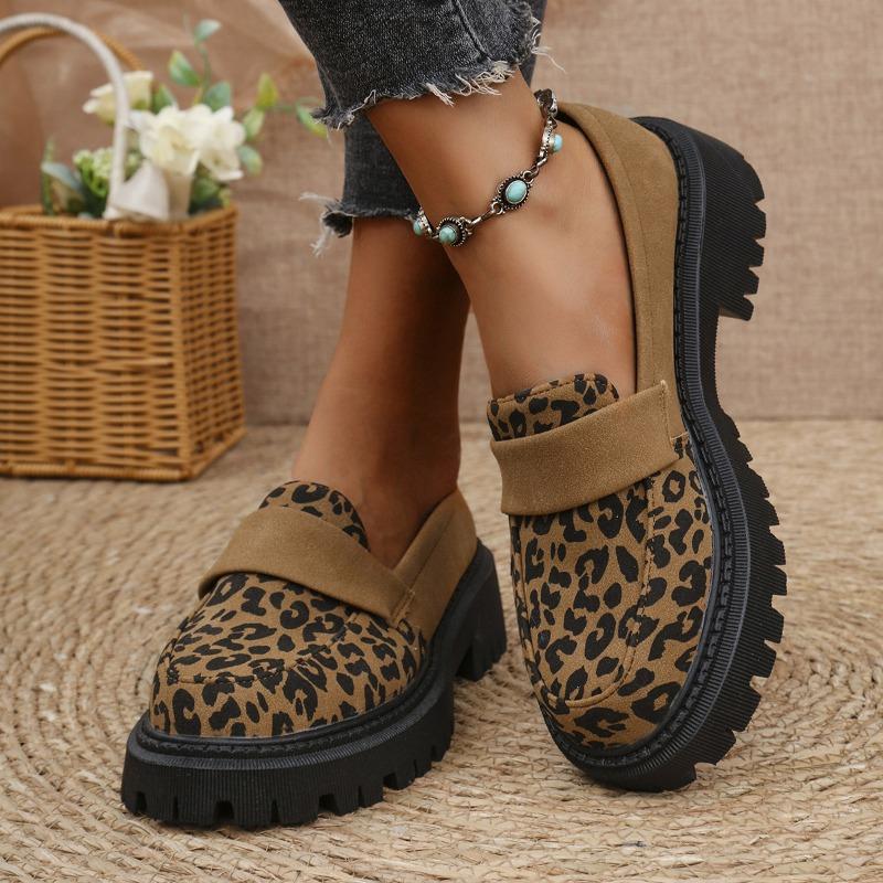 Large Size Leopard Print New Platform Thick Heel Fashion One-pedal Small Leather Shoes