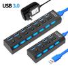 Hub USB 3.0 5 Gbps Splitter Hub cu 4/7 porturi de mare viteză cu comutator ON/OFF Adaptor de alimentare multiplu Hub de mare viteză pentru PC, computer, laptop