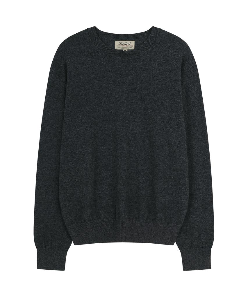 BELLIEF Essential Wool Comfort Crewneck Knit (Charcoal)