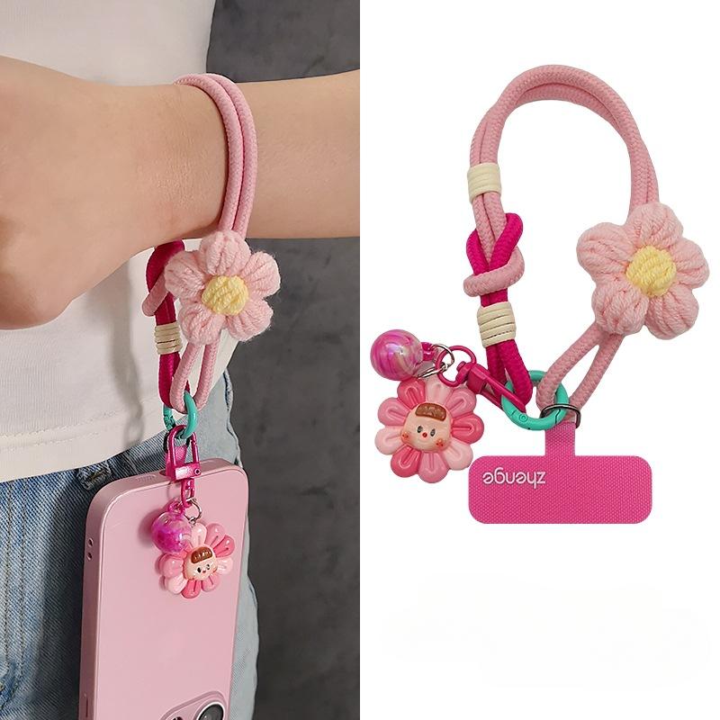 Handy-Lanyard, Garnblume, Gewebte Handschlaufe, Ins, Cartoon Niedlich, Niedlicher Baby-Anhänger, Daumenschlaufe, Damenstil