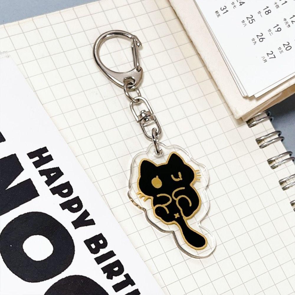 Cartoon Black Cat Keychain Acrylic Bag Pendant Cute Cat Acrylic Keyring Decoration Cute Cute Black Cat Pendant