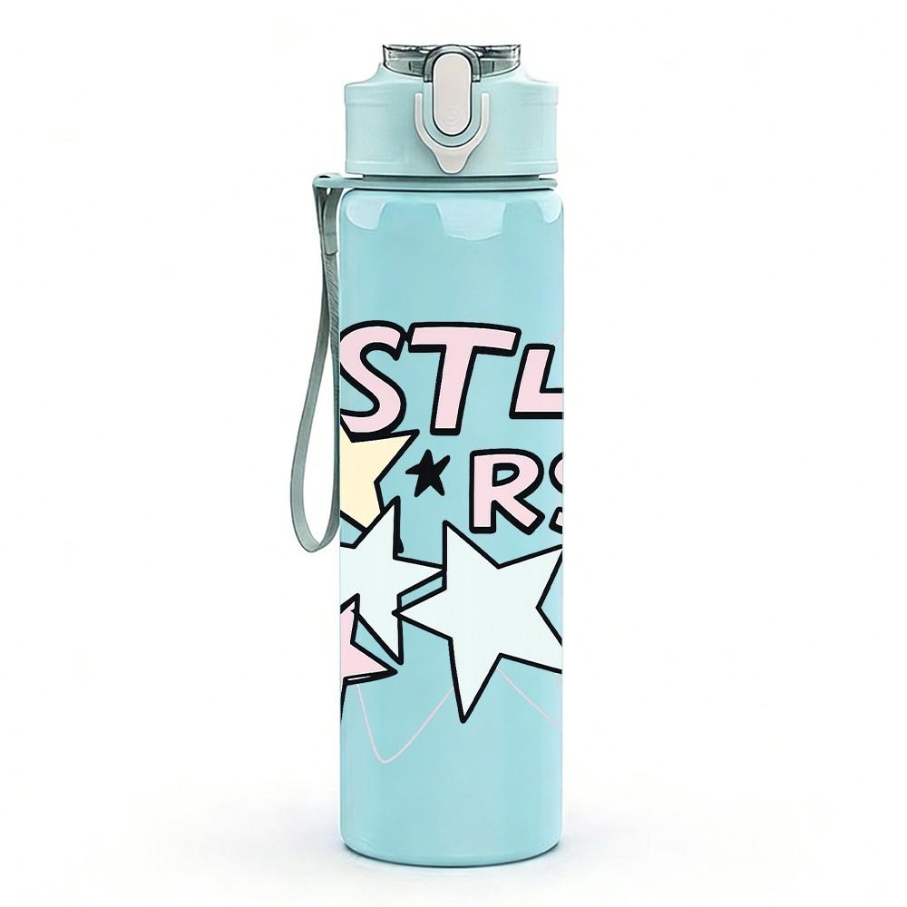 1PC Star Stack Sketch Pattern 750ml Color Plastic Sports Water Bottle Leakproof Flip Straw Lid Suitable for Sports Office Home Use