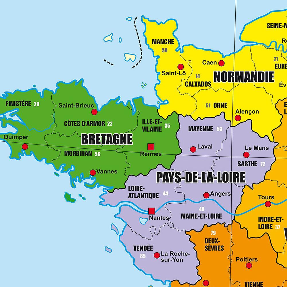Toile de fond de carte administrative française, affiche sur toile sans cadre, tableau d'informations touristiques, affiche murale