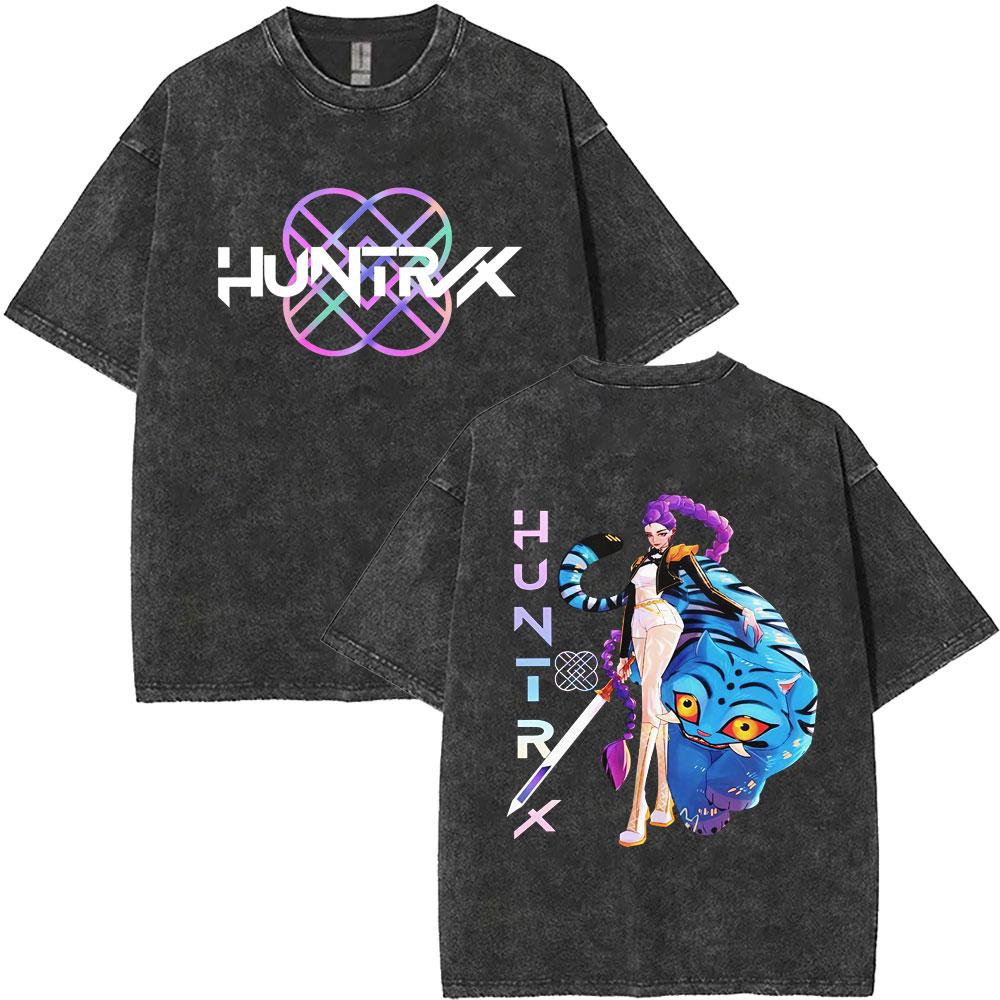 Women Movie KPop Demon Hunters Derpy Tiger Washed Vintage T-shirts for Fans Gift Women Cartoon Short Sleeve T Shirts