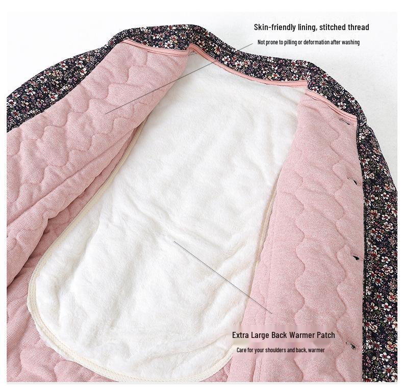 Grandma's Winter Floral Cotton Jacket with Velvet Lining - Warm, Thickened, Small Size for Elderly Women