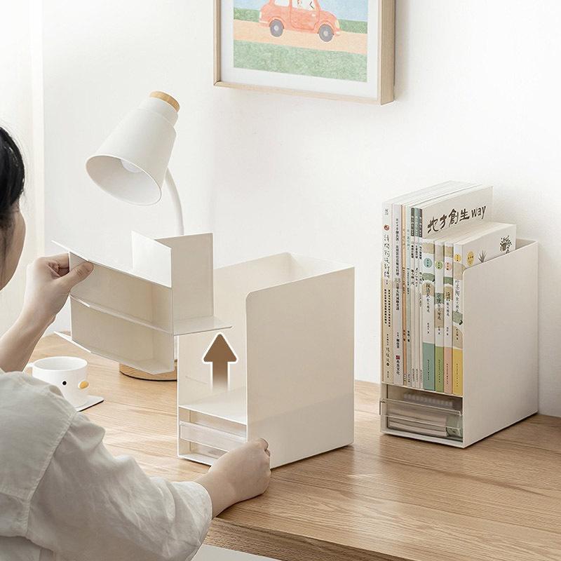 Inclined Pen Holder, Desktop Storage Artifact, Office, Student Desk, Three-in-one Grid Design, Stationery Storage Box