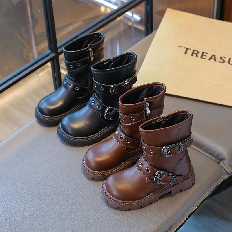 Retro Girls' Boots Spring Autumn Children Mid-calf Boots Solid Color Versatile Princess Catwalk Shoes Fashion Kids Causal Boots