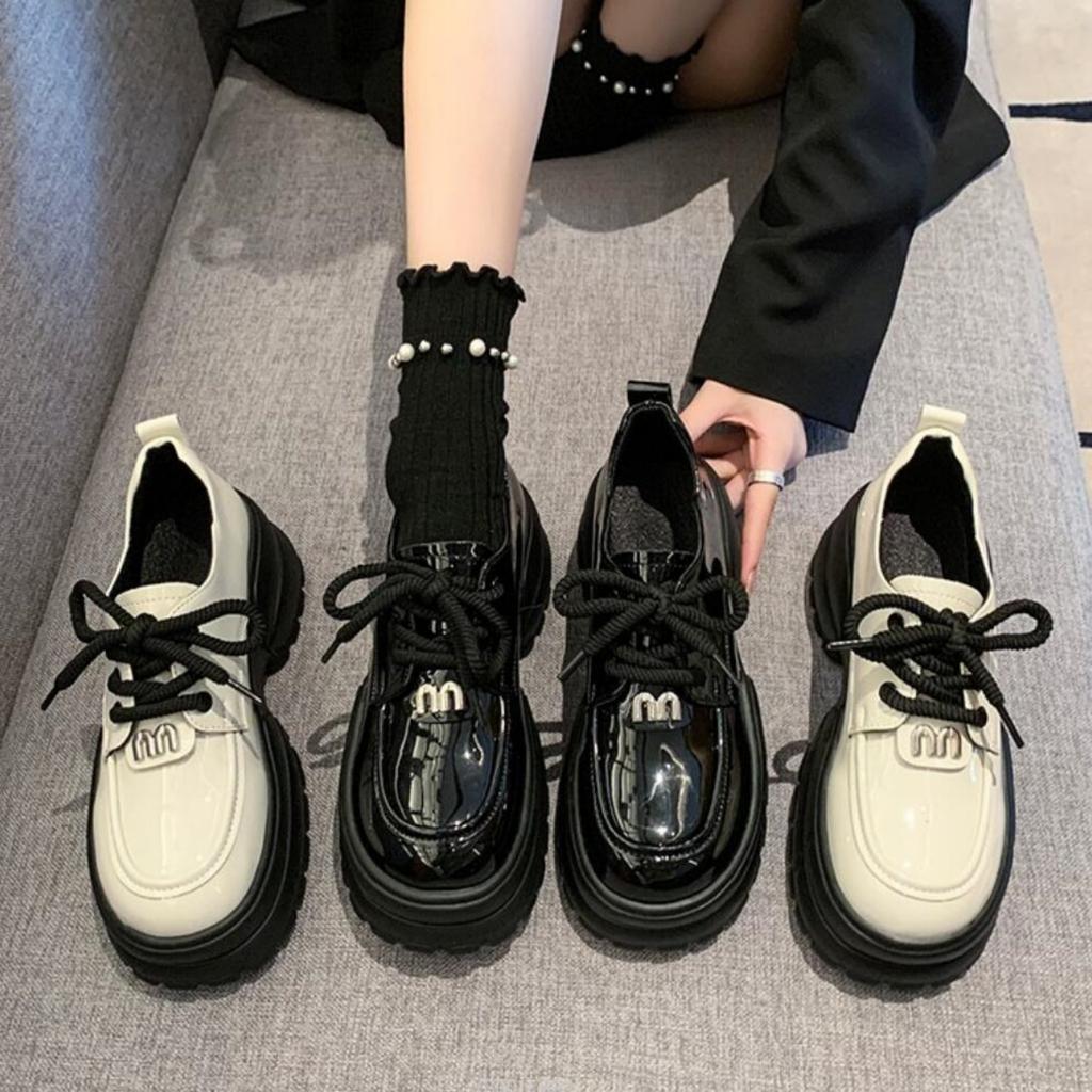Fashion Women's Platform Loafers 2024Spring British Style Lace-up Mary Jane Shoes Woman Japanese Jk Uniform Lolita Shoe Thick-soled Shoe