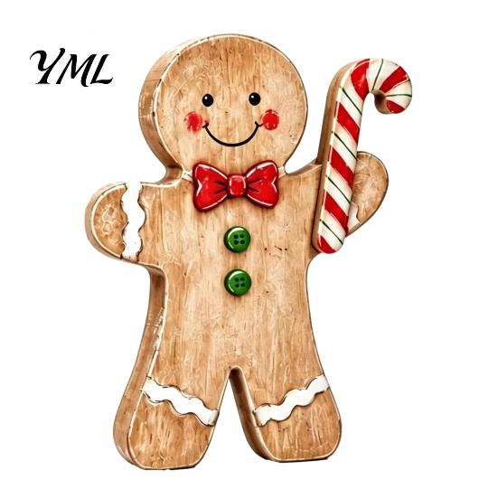 Décor de Table de Fête Noël Décor en Bois Homme en Pain d'Épice, Pain d'Épice Rustique, Figurines Maison en Sucre d'Orge, Ornements de Cheminée de Noël