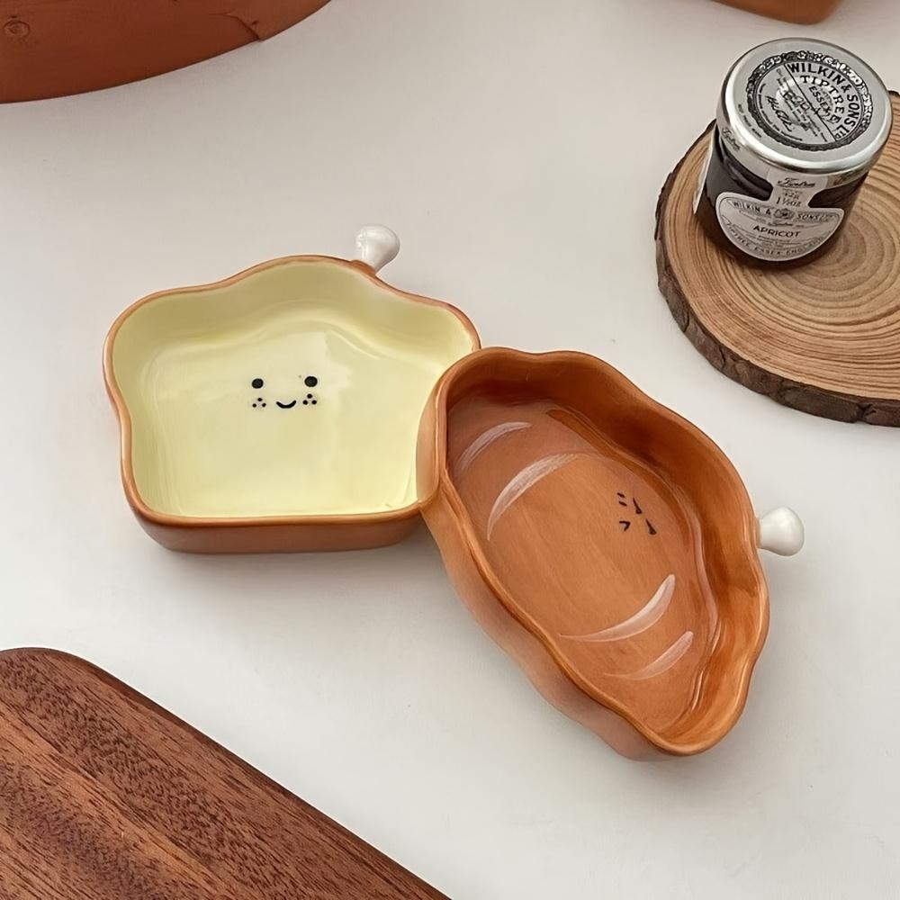 4pcs Cute Bread Shaped Sauce Dishes, 4 Inch Ceramic Condiment Plates for Breakfast, Lunch, Dinner Ideal for Home Kitchen, Home Decor,