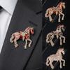Luxury Zodiac Animal Lapel Pins Rhinestone Metal Badge Pin Strong Horse Brooches for Women