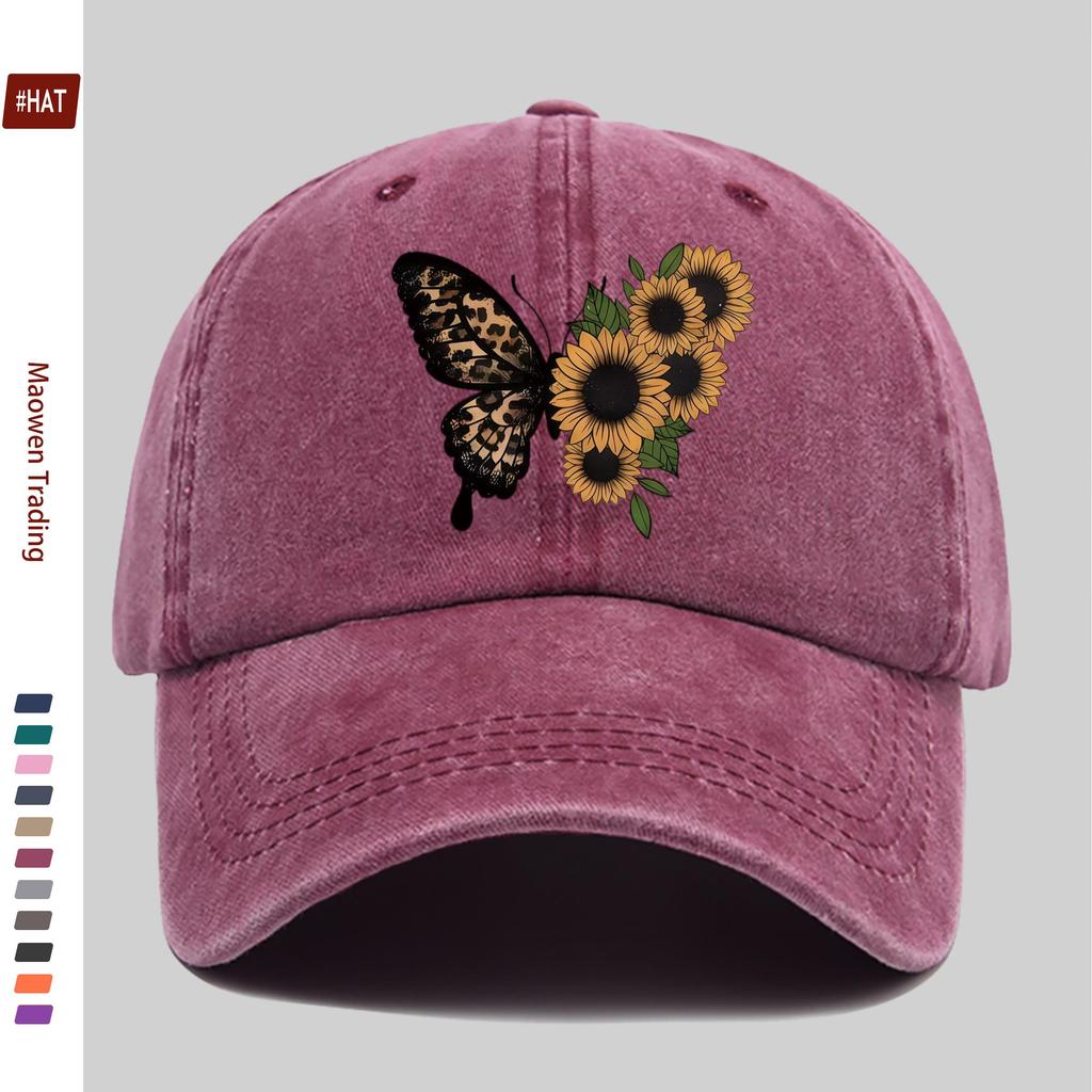 pc Unisex Sunflower And Butterfly Print Baseball Cap with Fashion Floral Design Sun Hat Party Decor Hat Comfortable Lightweig