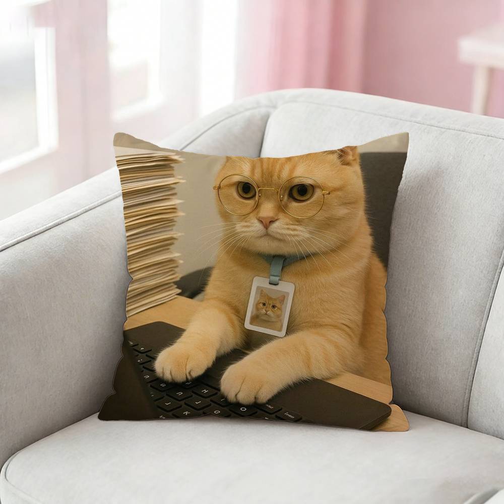 Funny Cute Office Cat Pillow Case Pattern Printed Pillowcase For Living Room Sofa Cushion Cover