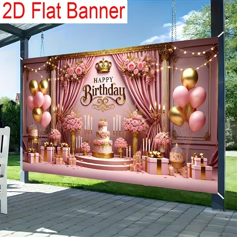 1 Paar, 2D flach, Geburtstagskulissenbanner im Thema Pink und Gold, geeignet für Foto-Hintergründe von Geburtstagsfeiern, wsj