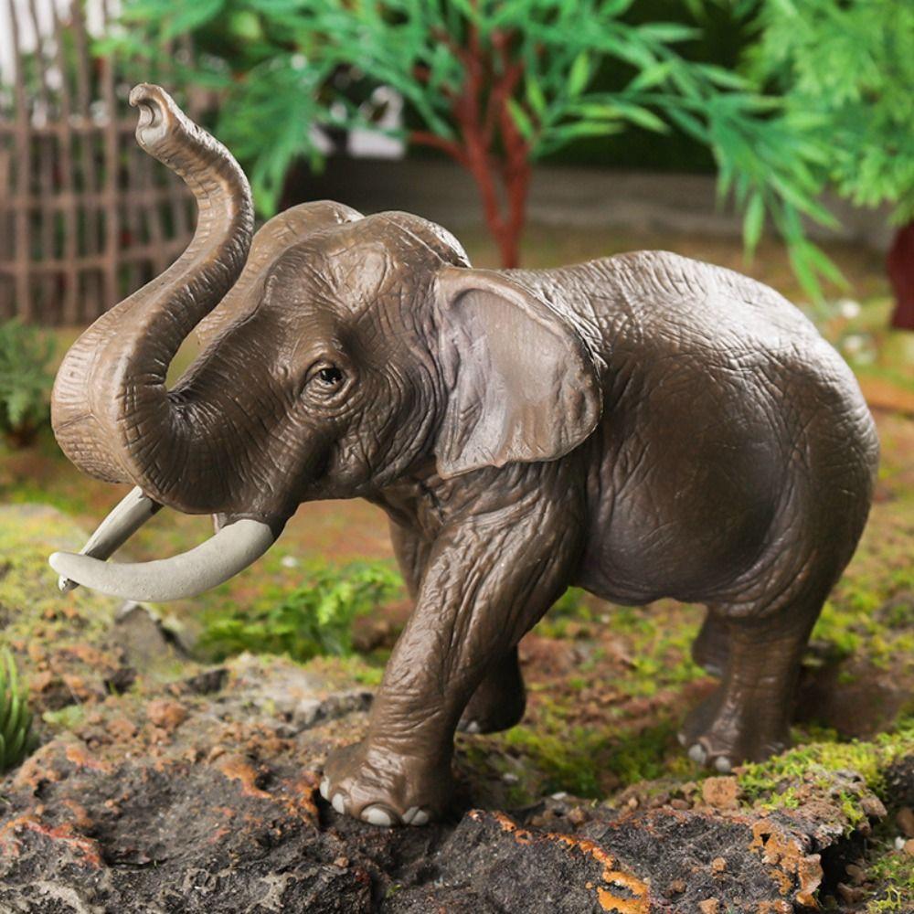 Wild Large Elephant Figurine Plastic Handmade Mini Animal Statue Realistic Elephant Desktop Ornament Garden Decoration