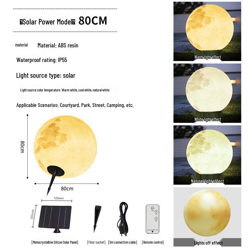 HuiXiang Dual-Powered Solar Moon Lamp for Outdoor Terrace & Garden - Waterproof Landscape & Lawn Light