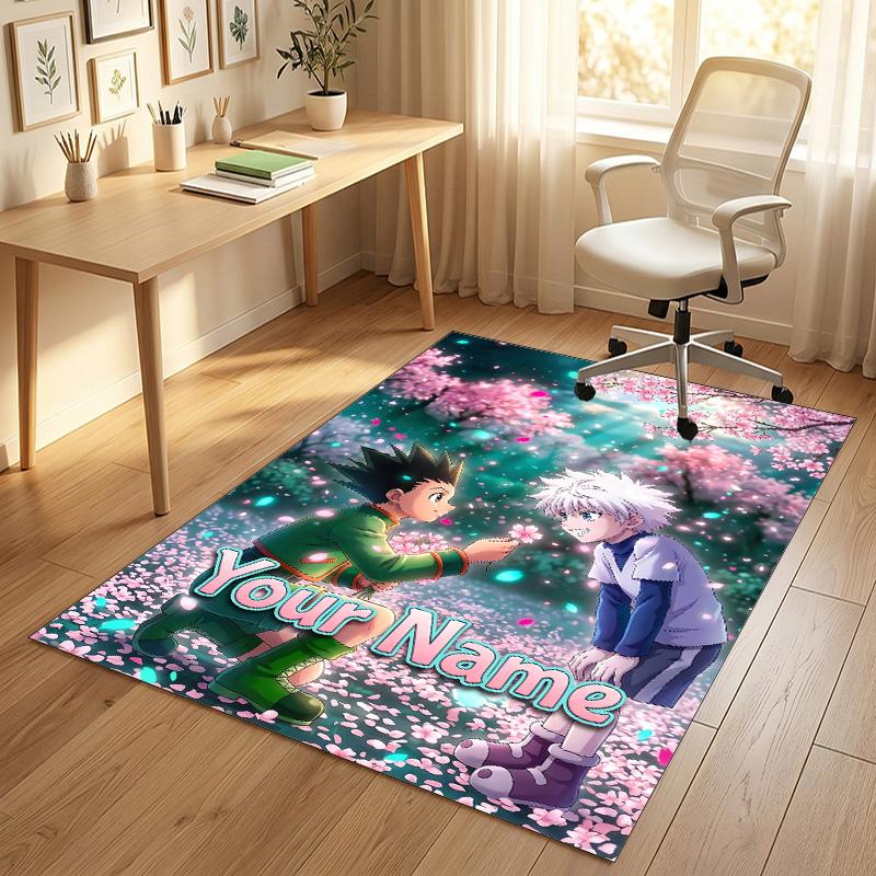 Personalized Crystal Velvet Carpet,Hunter × Hunter Custom Printed Name, Plush Area Rug For Home Indoor Decor