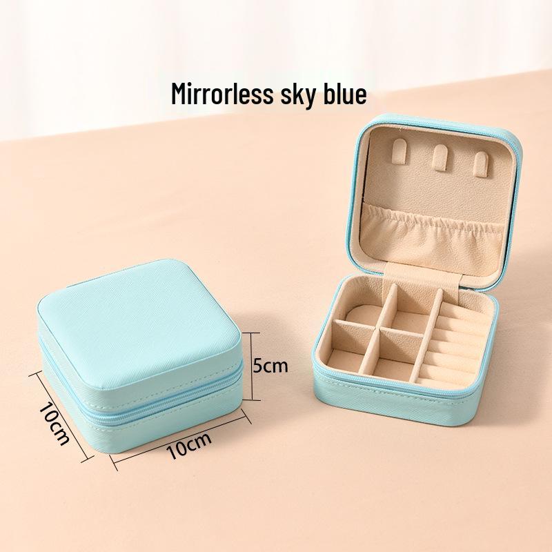 High-End Jewelry Storage Box with Mirror Pattern for Rings, Earrings, Necklaces - Women's Zipper Style Organizer.