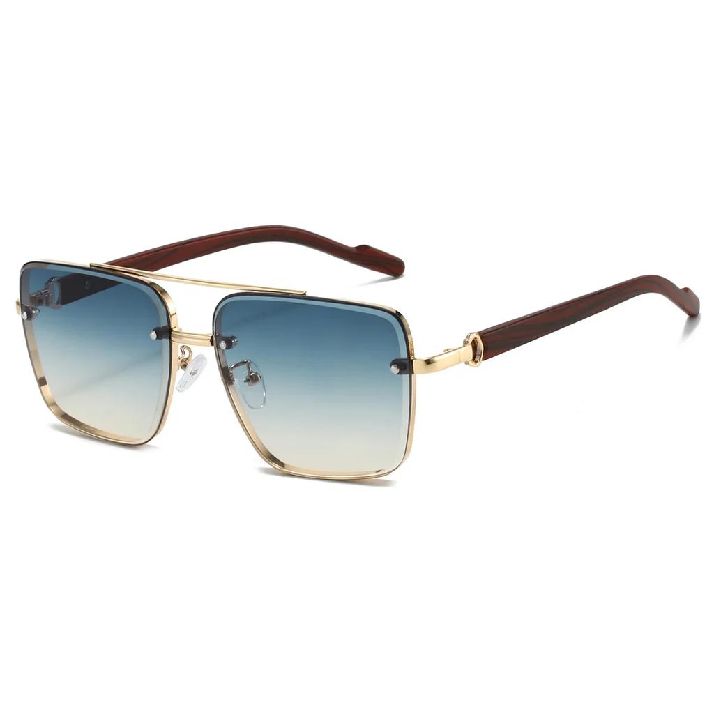 Stylish Vintage Square Metal Shades Womens Designer Driving Sunglasses Latest Double Bridge Pilot Sun Eyeglasses Gafas De Sol Hombre