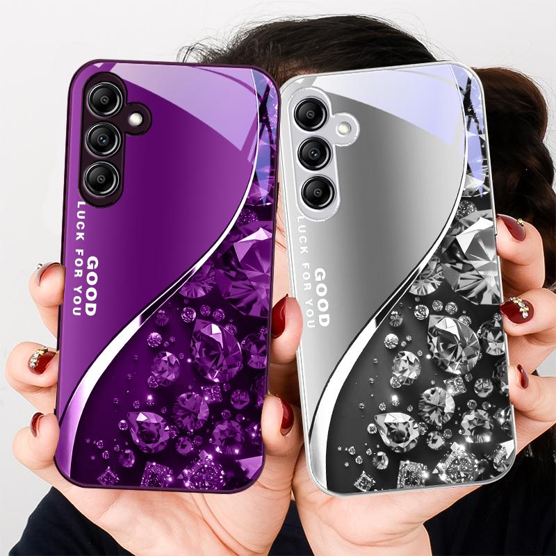 Color Diamond Gradient For Samsung Galaxy A01 A02 A03 Core A04 A14 4G A13 54 34 31 20 25 23 22 5G S21 Ultra S20 Glass Phone Case