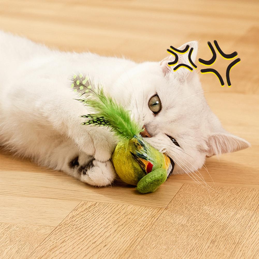 Simulation Bird Interactive Cat Toy Plush Sound Cat Toy Feather Bird Cat Chew Bite Plush Toys Cat Supplies