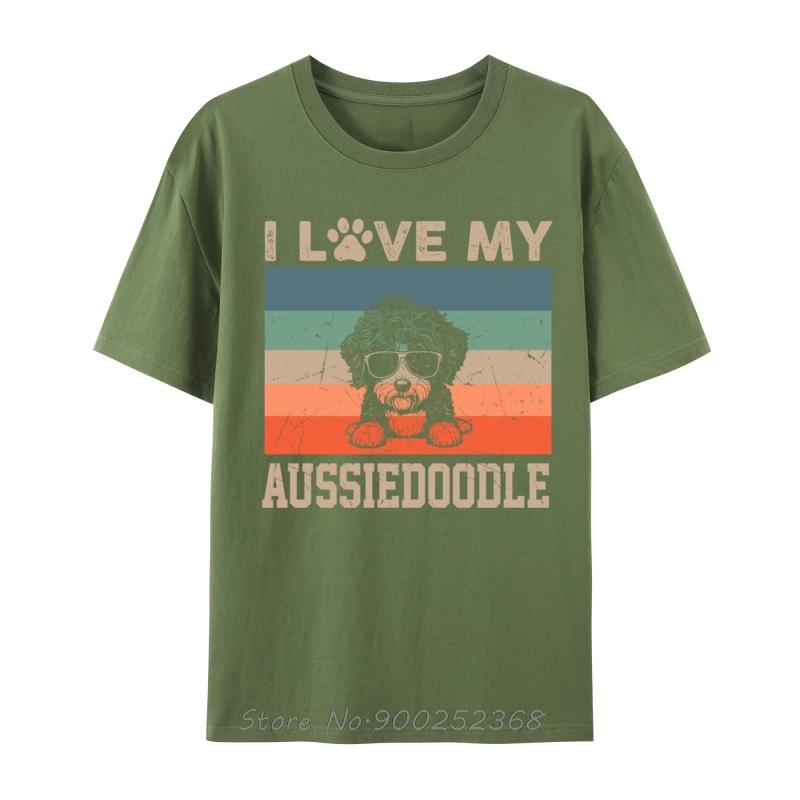 I Love My Aussiedoodle Cool Dog Vintage Retro Dog Christmas TShirt Fashion Graphic Tees Casual Cotton T Shirt Unisex Oneck Tshirt