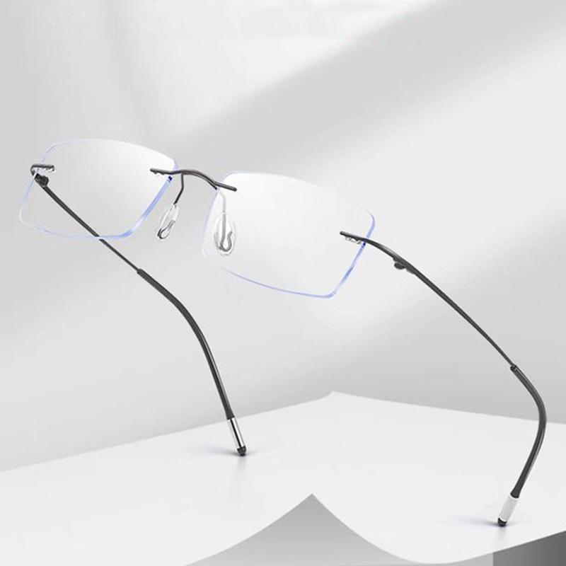 Ultraleichte randlose Lesebrille mit Memory-Effekt für Herren und Damen, Blaulichtfilter, Weitsichtigkeitsbrille, Hyperopie-Brille +1.0 bis +3.5