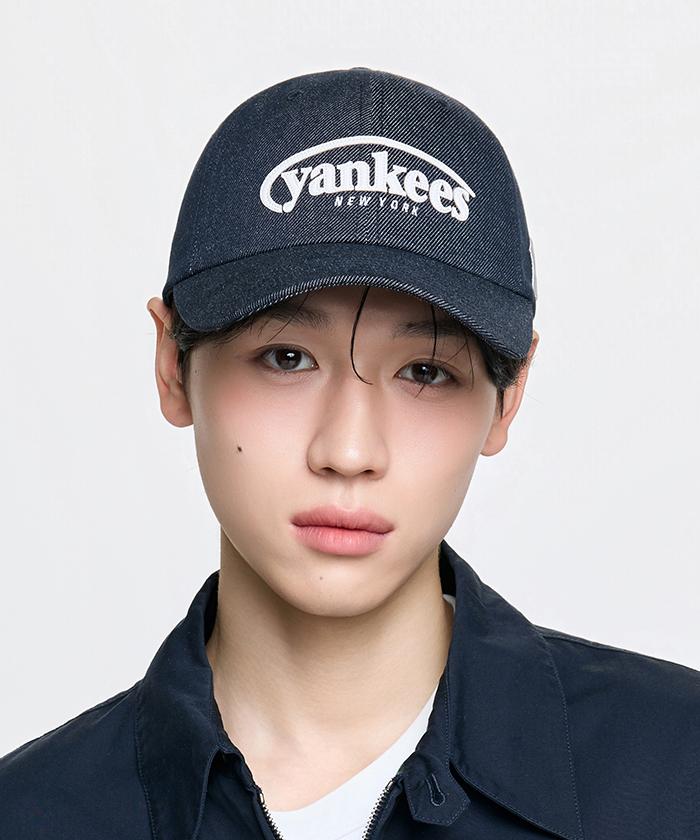Emelbi Vintage Denim Curve Logo Unstructured Ball Cap Ny (Indigo)