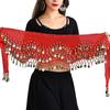 Foulard de Hanche Danse du Ventre Foulard de Taille pour Femme Jupe de Danse du Ventre avec 98 Pièces Dorées Fermeture par Nouage Enveloppe de Hanche pour Entraînement de Danse Performance Vêtement de Plage