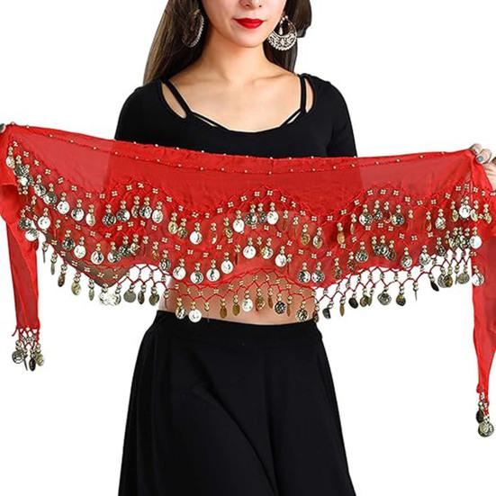 Foulard de Hanche Danse du Ventre Foulard de Taille pour Femme Jupe de Danse du Ventre avec 98 Pièces Dorées Fermeture par Nouage Enveloppe de Hanche pour Entraînement de Danse Performance Vêtement de Plage