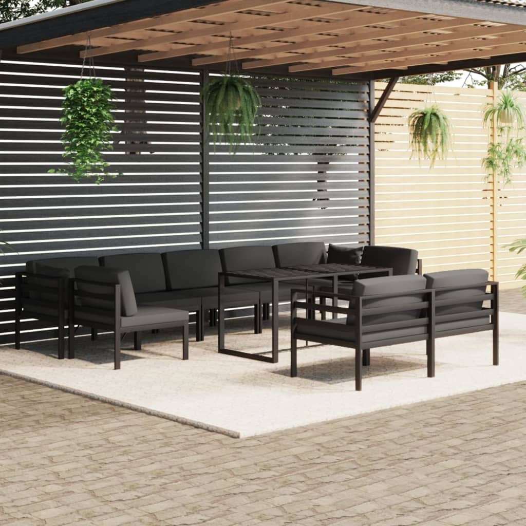 10 Piece Garden Lounge Set with Cushions Aluminium Anthracite Grey