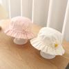 Schattige babyhoed met strik, nieuwe bucket hat met ruches en stippenprint voor meisjes en kinderen, outdoor pet met klep, katoenen kindervisserspet, zonnehoed