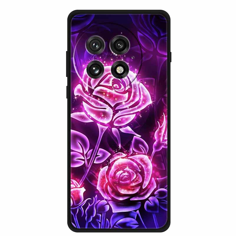 Funda For OnePlus13 5G Case OnePlus 13R Black Silicone Soft Flower Fashion TPU Back Cover For OnePlus13 13R Case Protective Capa