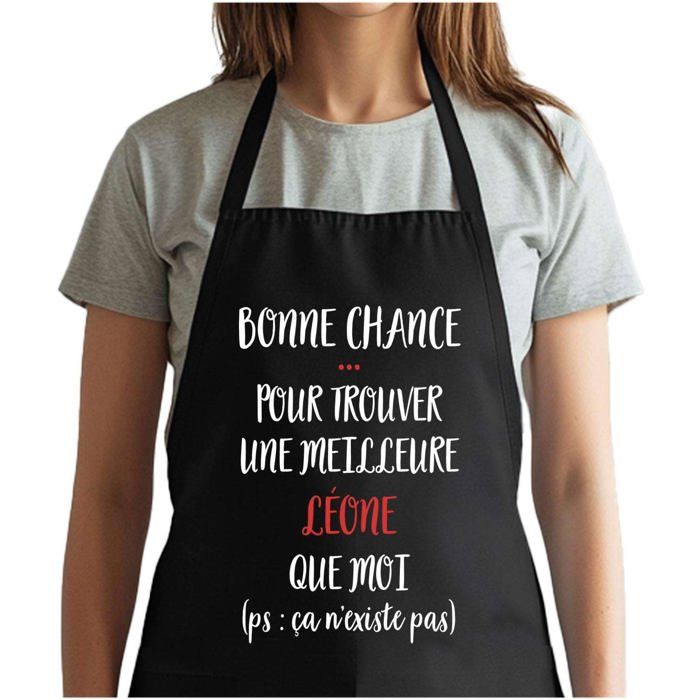 Tablier de cuisine - Léone - Impression bretonne - Coton résistant - Noir, liens ajustables