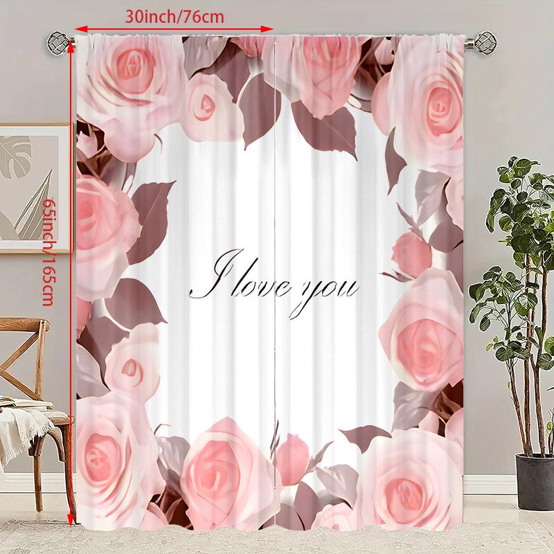 Nice 2 Pieces- Valentine's Day I Love You Printed Curtain - Polyester Material - Suitable for Bedroom, Living Room, Study, Private Space