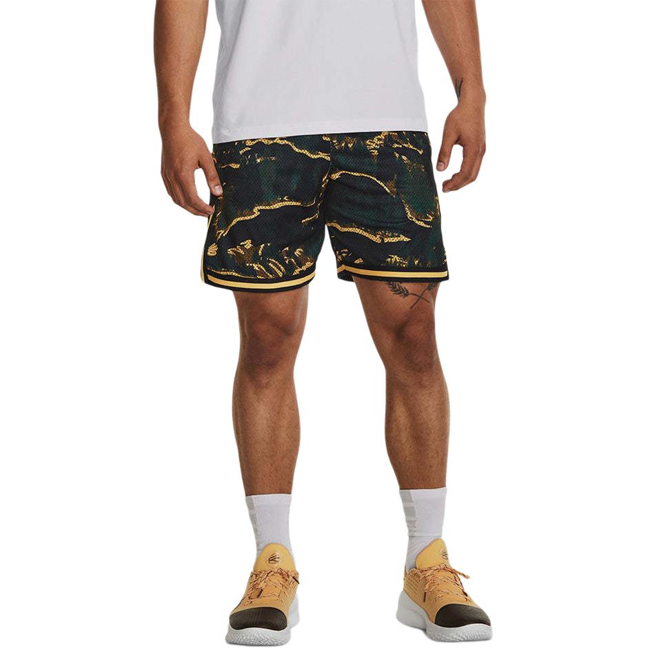 Under Armour Pantalones cortos casuales de baloncesto de malla con estampado de curry por toda la prenda para hombre Negro 1380329-001