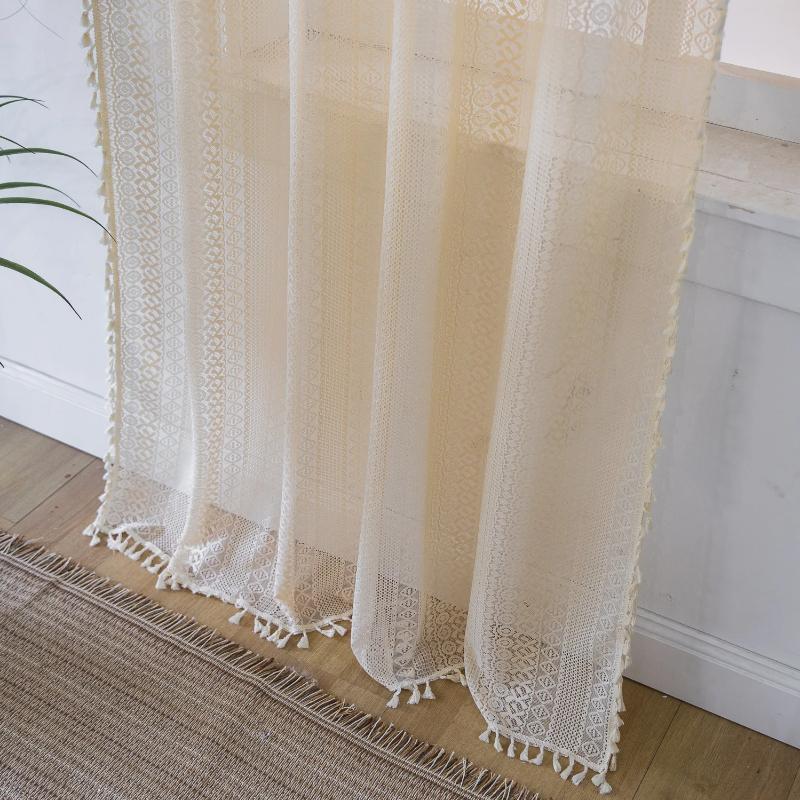 Bohemia Tassels Tulle Luxurious Linen Window Curtains for Living Room Modern Voile Drapes Bedroom Decoration