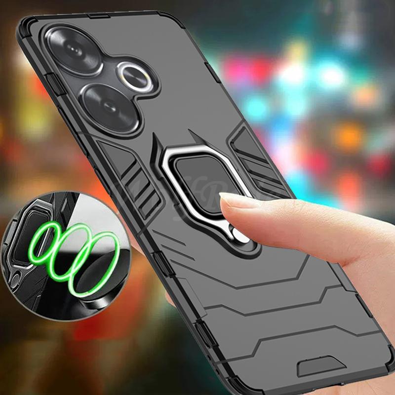 Pour Poco F6 Coque Housse XiaomiPoco F6 Capas Nouveau Antichoc Téléphone Arrière Armure PC Pare-chocs Anneau Magnétique Support Housse Poco F6 Fundas