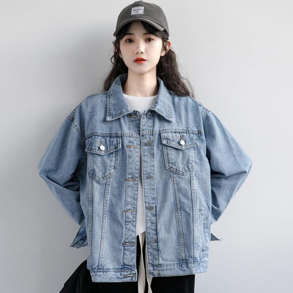 Spring New Blue Denim Jacket Women's Spring and Autumn Casual Top Bf Loose Denim Jacket