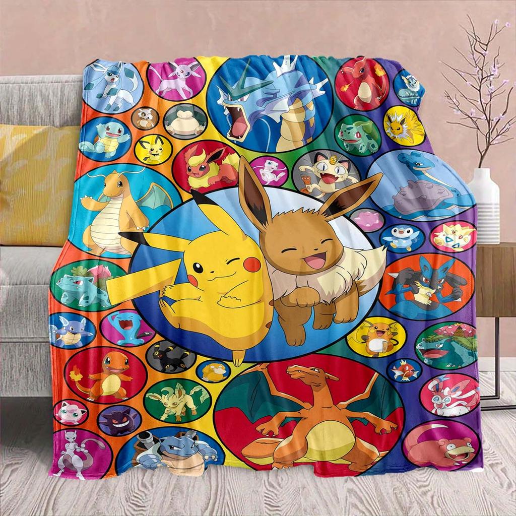 Pokémon Anime Flannel Blanket - Soft Warm Perfect for Sofa, Bedding Camping Travel Office Home Decor -QJY