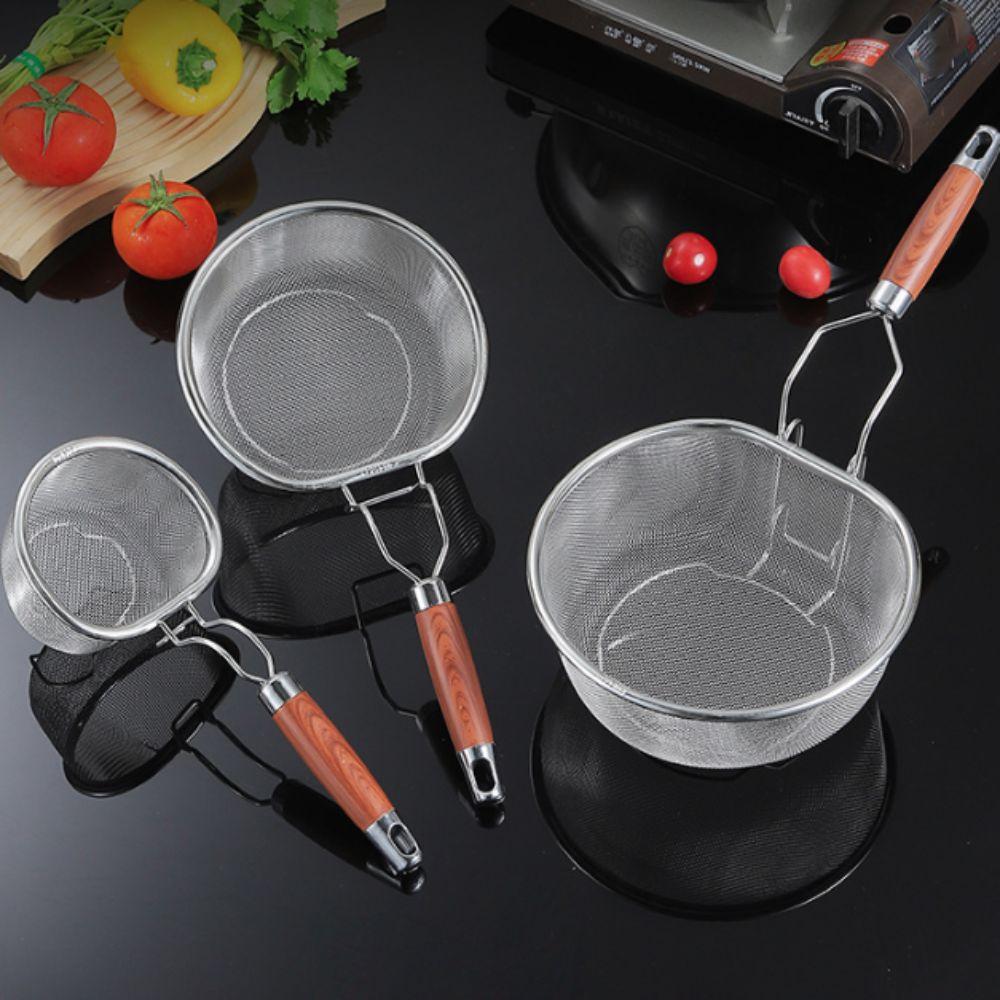 Wood Grain Wood 304 Stainless Steel Skimmer High Feet Kitchen Sieve Filter Spoon Noodle