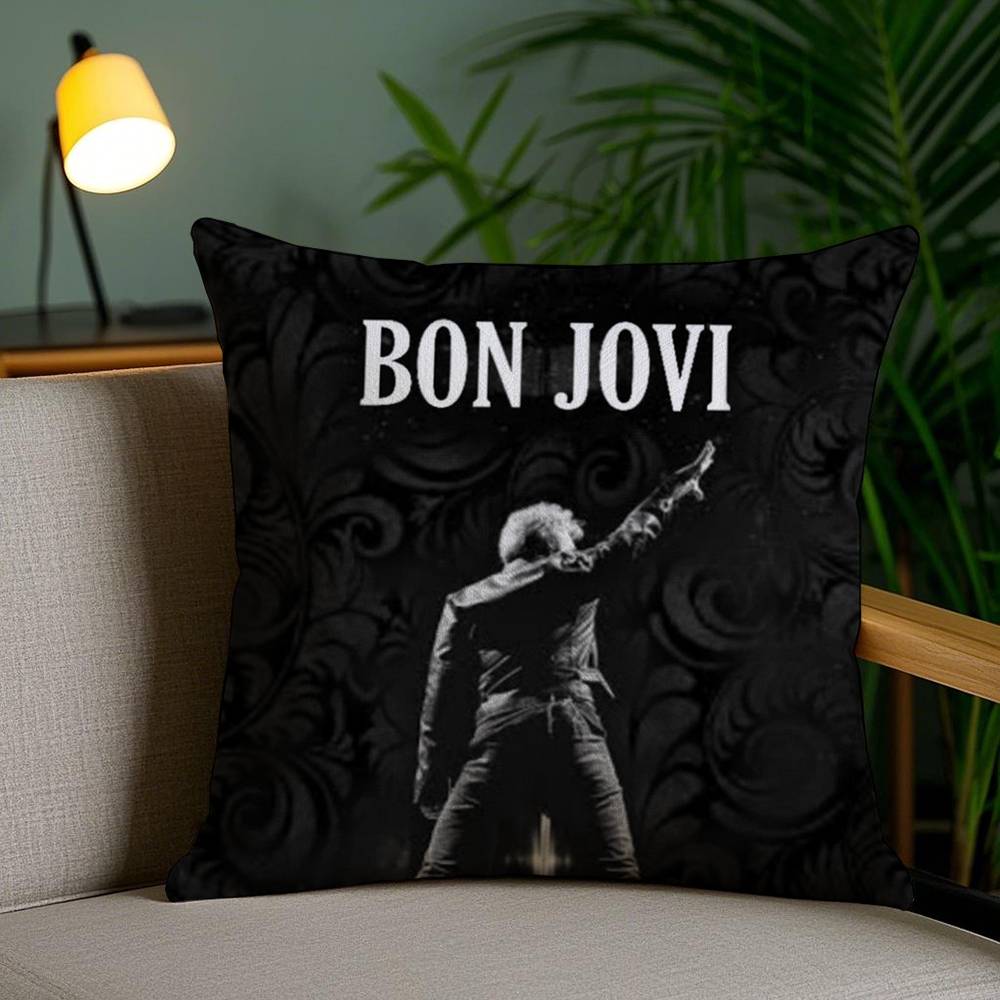 B-Bon J-Jovi Band Pillow Case Sofa Short Plush Double-sided HD Printing Room Home Office Gift Cushion Cover