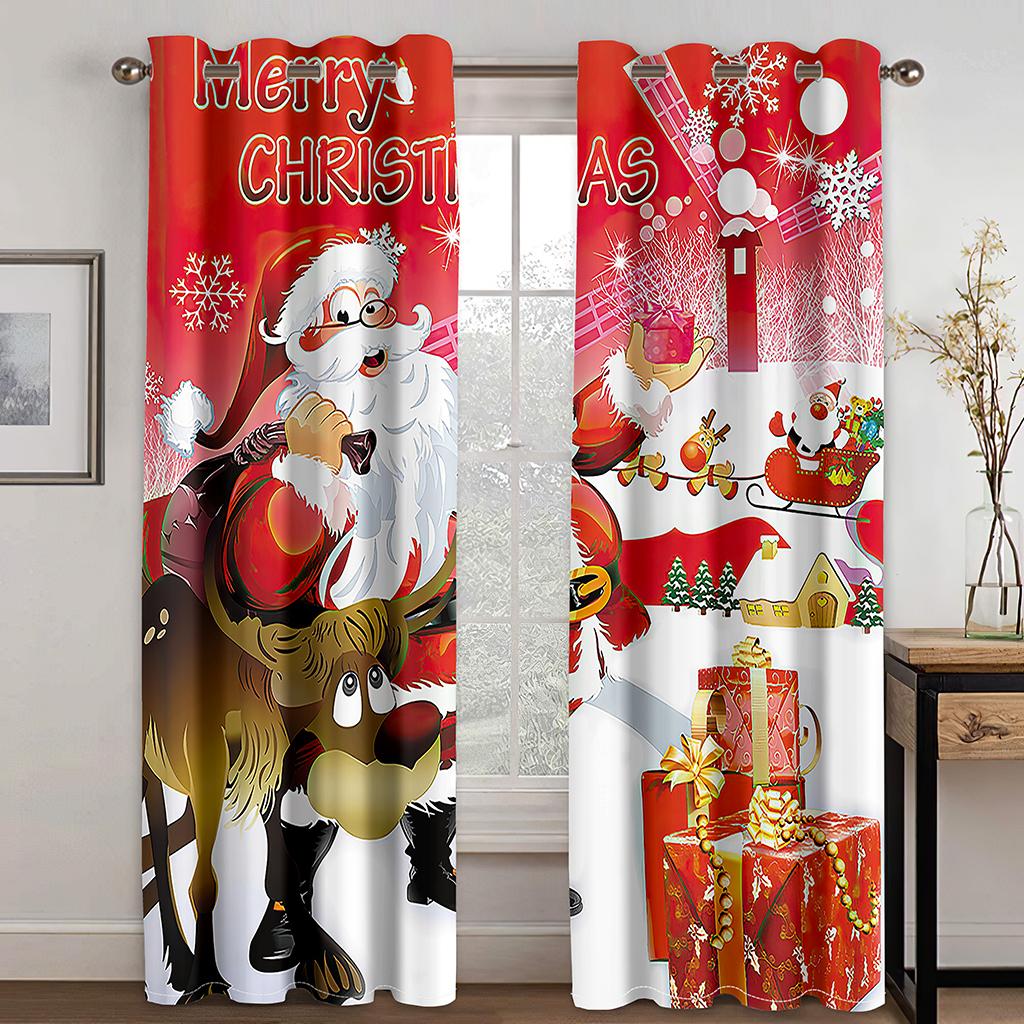 Weihnachtsbaum Cartoon Weihnachtsmann Rot Fenster Vorhänge Für Kinder Schlafzimmer Wohnzimmer Badezimmer Küche Tür Flur Heimdeko