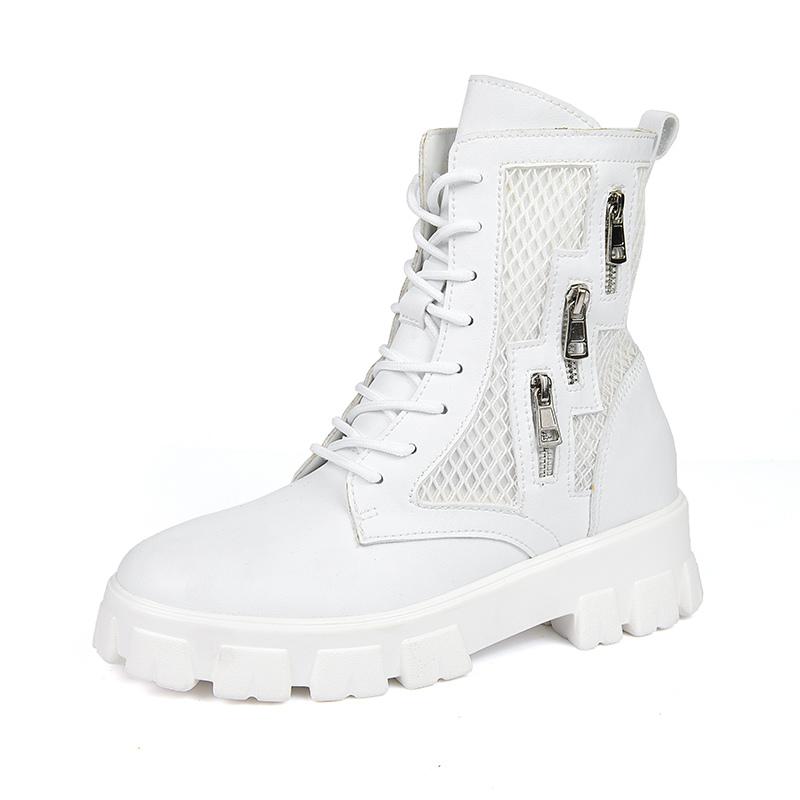New White Men's Boots Fashion Tooling Men Shoes Thick Sole Men Black Ankle Boots Designer Platform Motorcycle Boots Man Footwear
